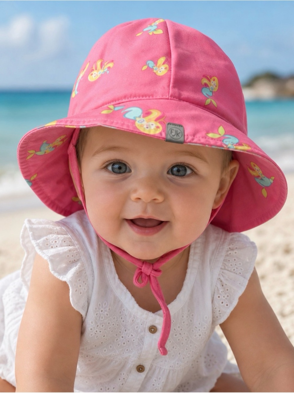 Flapjack kids Hat, NWTS UPF 50 reversible bucket/ sun, 6-24m, mermaids/seahorse